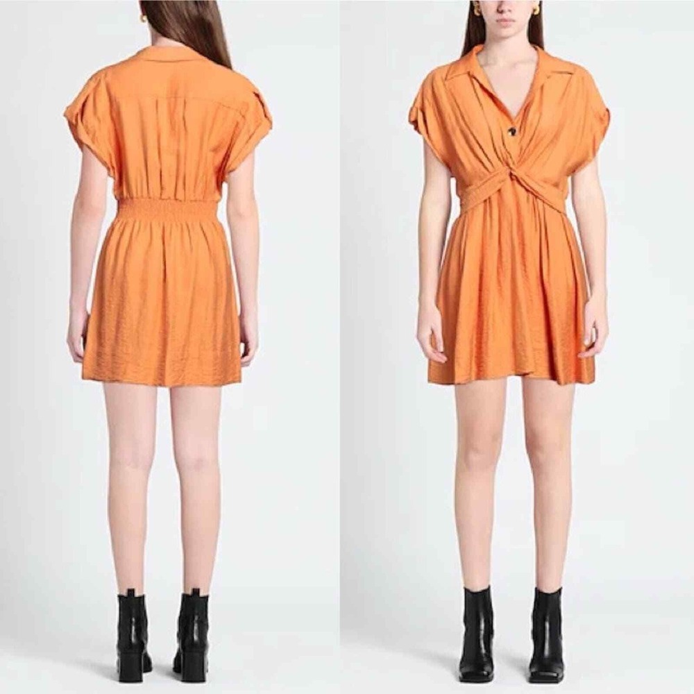 Sandro Sigrid Twist-Front Linen Orange Mini Dress‎
